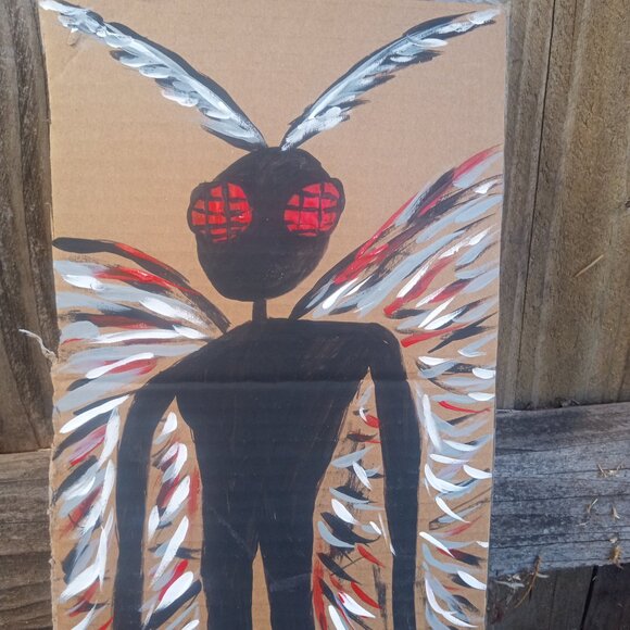 Mothman Painting On Cardboard - Picture 5 of 11